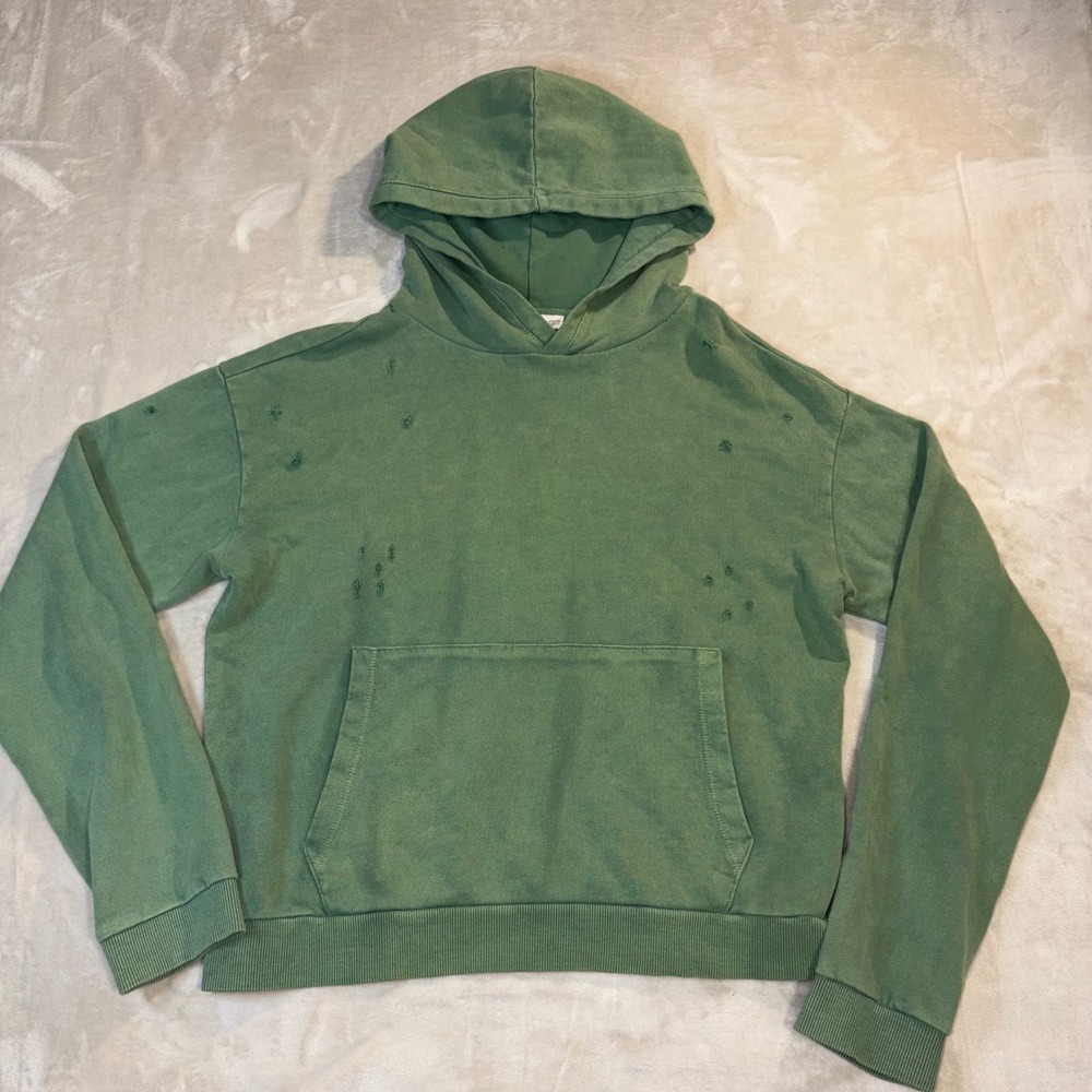 Zara x TwoJeys Distressed Washed Green Hoodie Small Star Logo Streetwear